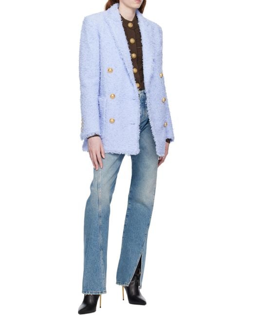 Balmain Blue Front-Slits Bootcut Jeans