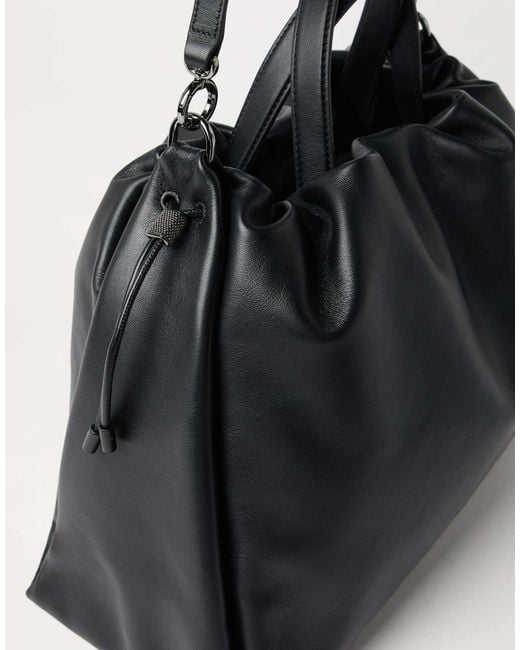 Brunello Cucinelli Black Mellow Monili Detailed Large Shopper Bag