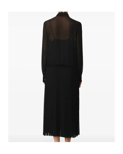 AMI Black Long-Sleeved Pleated Midi Dress