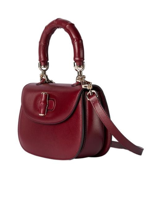 Gucci Red Bamboo 1947 Small Top Handle Bag