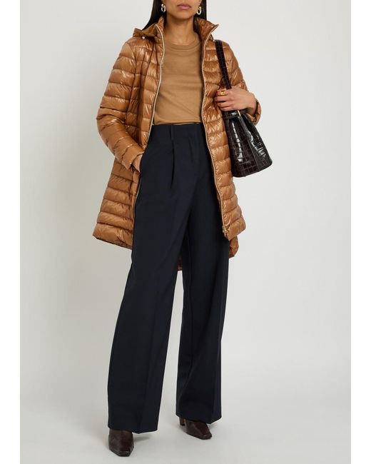 Herno Brown Panelled Padded Hooded Shell Jacket