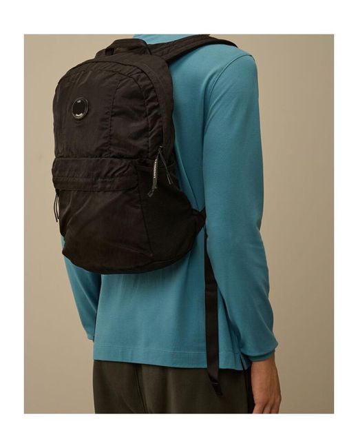 C P Company Black Nylon B Lens Backpack for men
