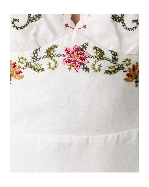 Farm Rio White Embroidered Spaghetti-Strap Dress