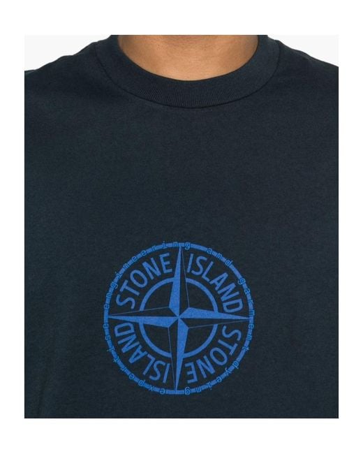 Stone Island Blue Logo Print T-Shirt for men