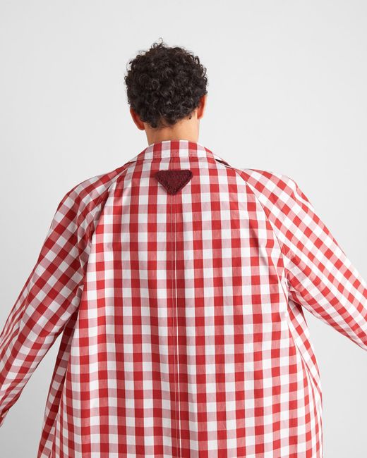 Prada Check-Printed Belted Coat in Red for Men | Lyst