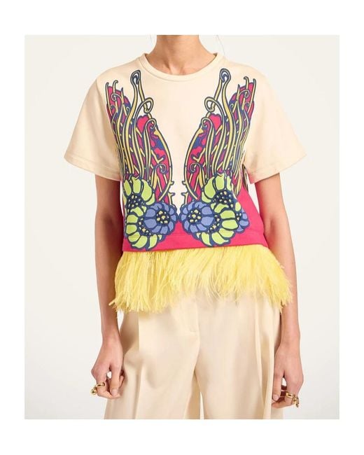 LaDoubleJ Multicolor La Scala Floral Feather T-Shirt