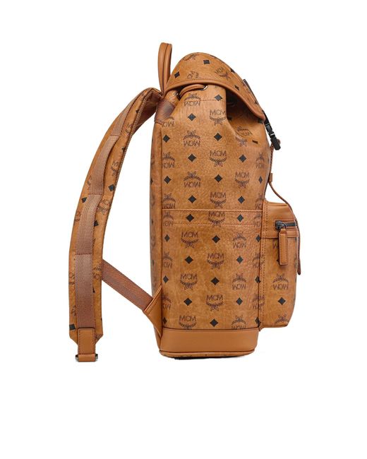 MCM Brown Monogram Printed Buckled Backpack