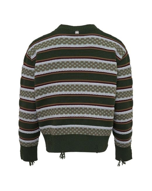 Amiri Green Striped Logo Crew-Neck Sweater for men