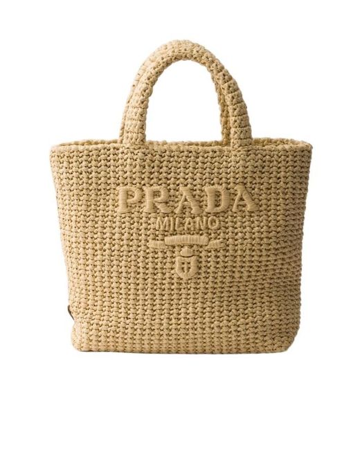 Prada Metallic Logo Detailed Small Tote Bag