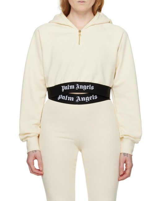 Palm Angels Natural Logo Waist Cropped Sweatshirt
