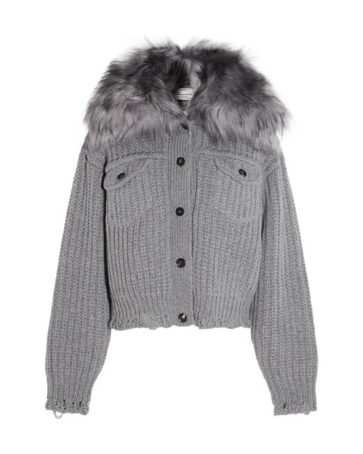 Blumarine Gray Fur Insert Knit Cardigan