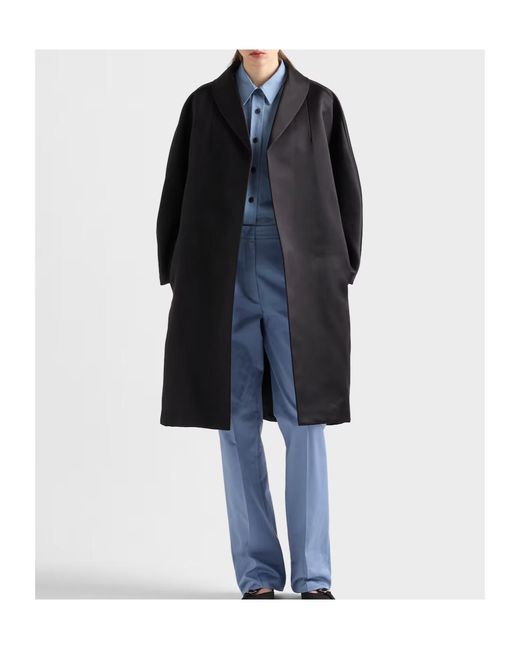 Prada Black Single-Breasted Double Satin Coat