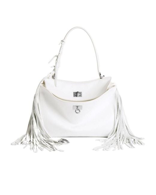 Balenciaga White Rodeo Fringe Detailed Small Handbag