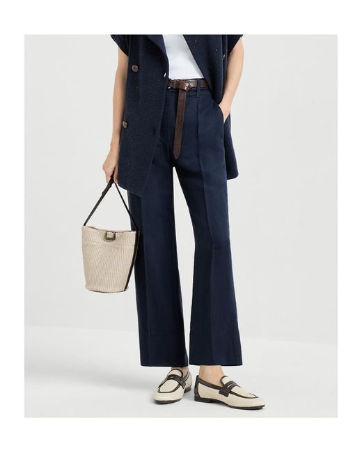 Brunello Cucinelli Blue Fluid Twill Cigarette Trousers
