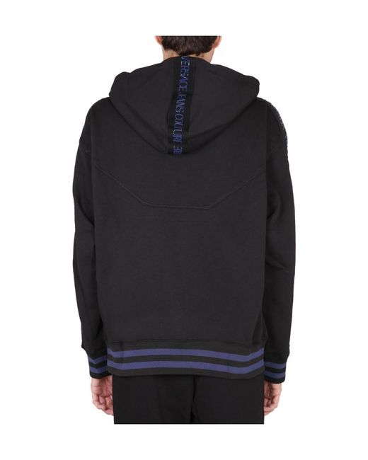Versace Jeans Black Couture Logo Tape Drawstring Hoodie for men