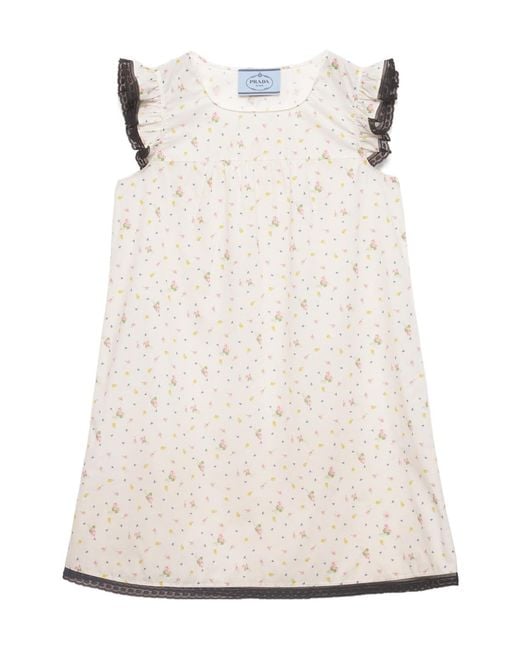 Prada White Floral Print Cotton Batiste Mini-Dress
