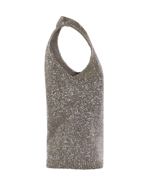 Fabiana Filippi Gray Cotton Knit Tank Top With Sequins