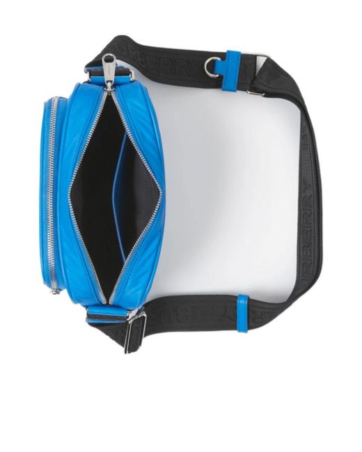 Burberry Blue Logo Detailed Zipped Shoulder Bag for men