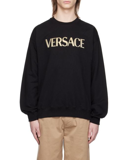 Versace Black Logo Embroidered Crewneck Sweatshirt for men