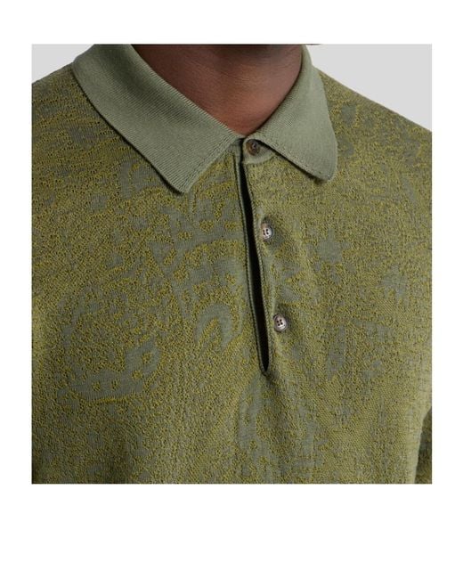Etro Green Floral Paisley Motif Knit Polo Shirt for men
