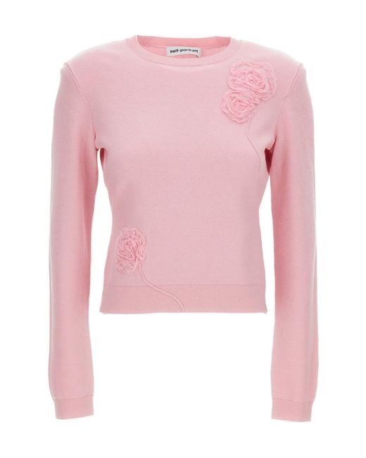 Self-Portrait Pink Flower Knit Jumper