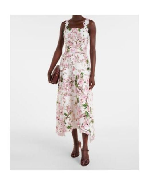 Oscar de la Renta White Floral Lace Cocktail Dress