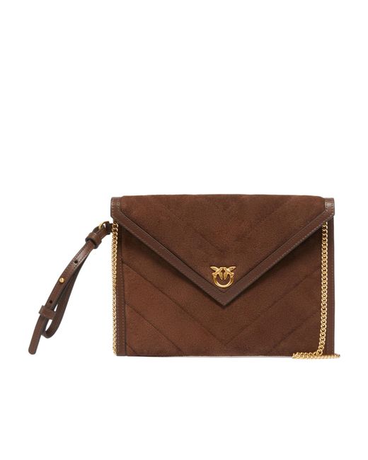 Pinko Brown Magnetic Fastened Quilted Clutch Bag