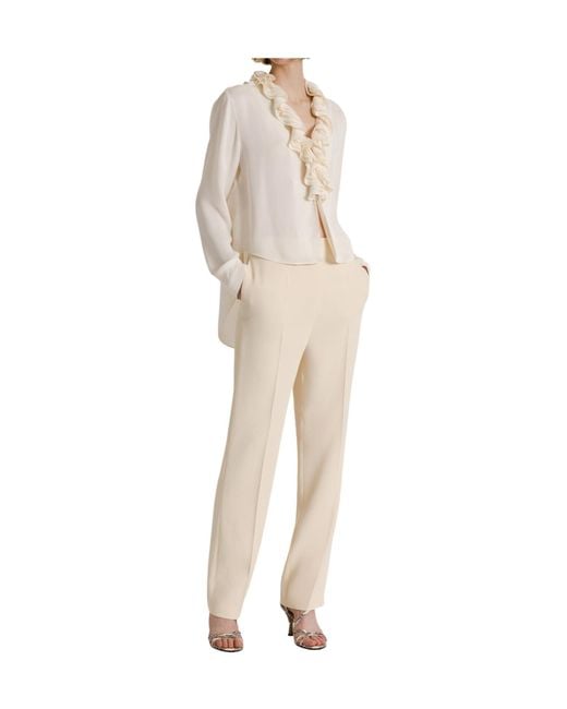 Alberta Ferretti White Fluid Blouse With Sculptural Ruffled Collar