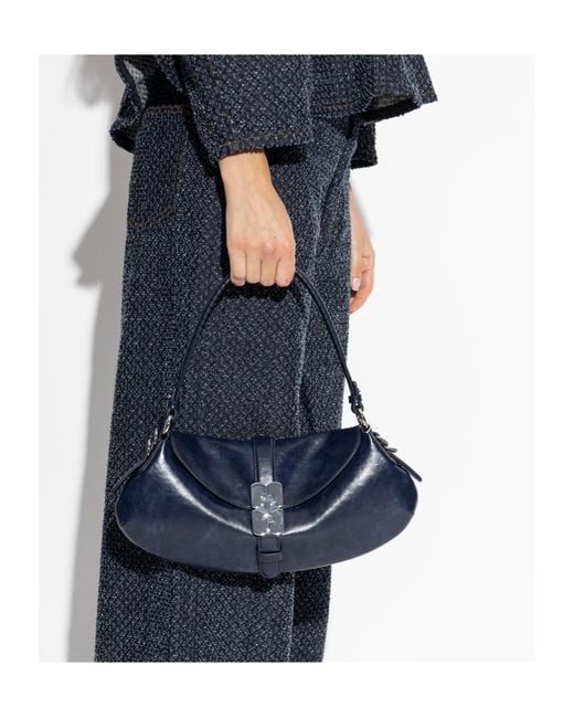 Ganni Blue Logo-Buckle Tote Bag