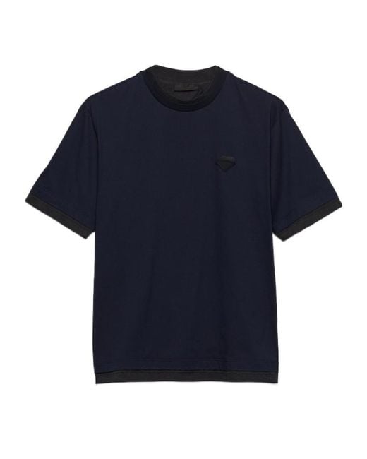 Prada Blue Short Sleeved Crewneck T-Shirt for men