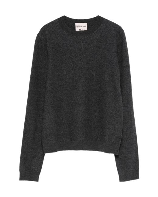 Semicouture Black Crew-Neck Sweater