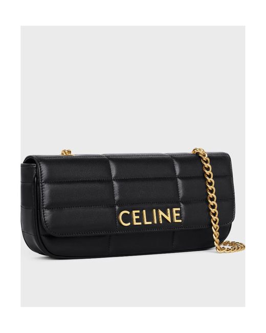 Céline Black Long Chain Shoulder Bag Matelasse Monochrome