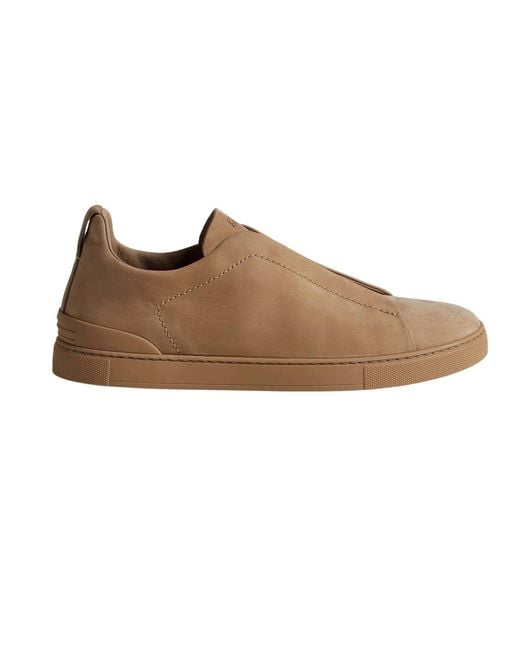 Zegna Brown Triple Stitch Sneakers for men