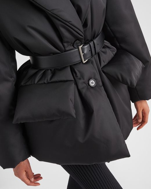 Prada Black Belted Logo-Detailed Puffer Jacket