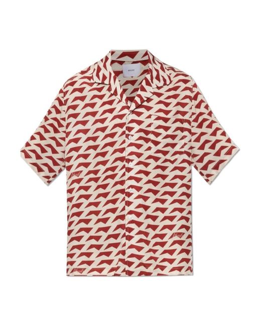 Rhude Red Geometric-Patterned Satin Twill Shirt for men
