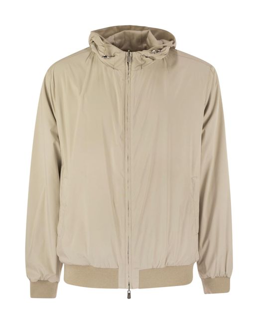 Fedeli Natural Reversible Hooded Bomber Jacket for men