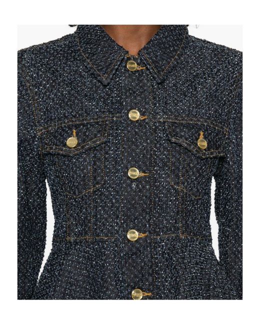Ganni Blue Buttoned Denim Peplum Jacket