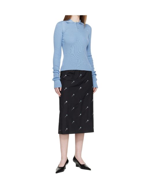 Rier Blue Long-Sleeved Knit Polo Shirt