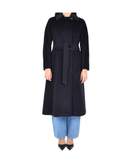 Max Mara Blue Studio Tenzone Tied-Waist Long-Sleeved Coat