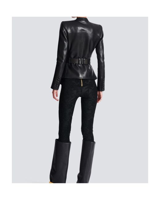Balmain Black Belted 4 Pokets Fitted Lambskin Jacket