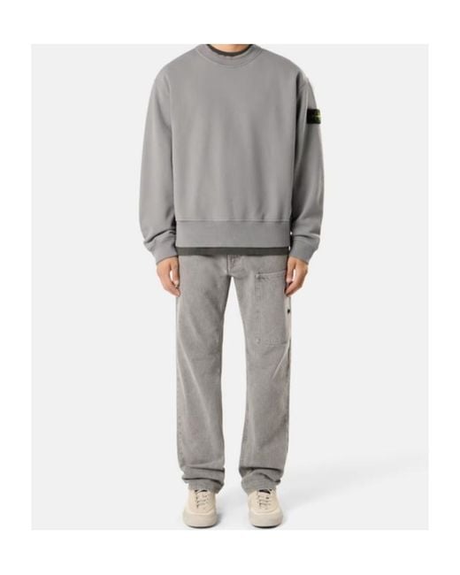 Stone Island Gray Oversized-Fit Crewneck Sweatshirt With Ribbed Trims for men