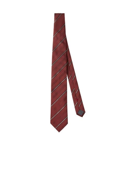 Brunello Cucinelli Red Diagonal-Stripe Silk Tie for men