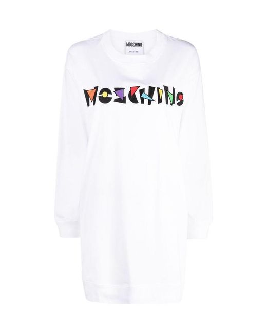 Moschino White Logo Printed T-Shirt Dress