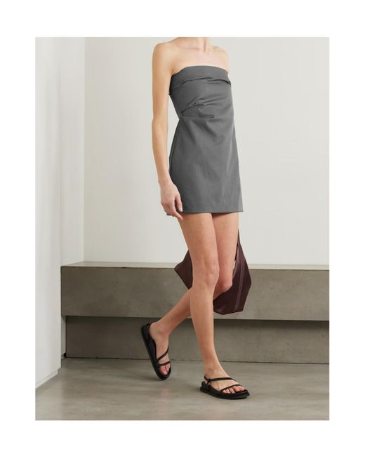 St. Agni Gray Strapless Cutout Wool-Blend Twill Mini Dress