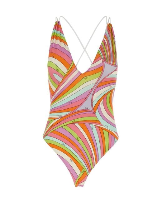 Emilio Pucci Multicolor Spaghetti-Strap One-Piece Swimsuit