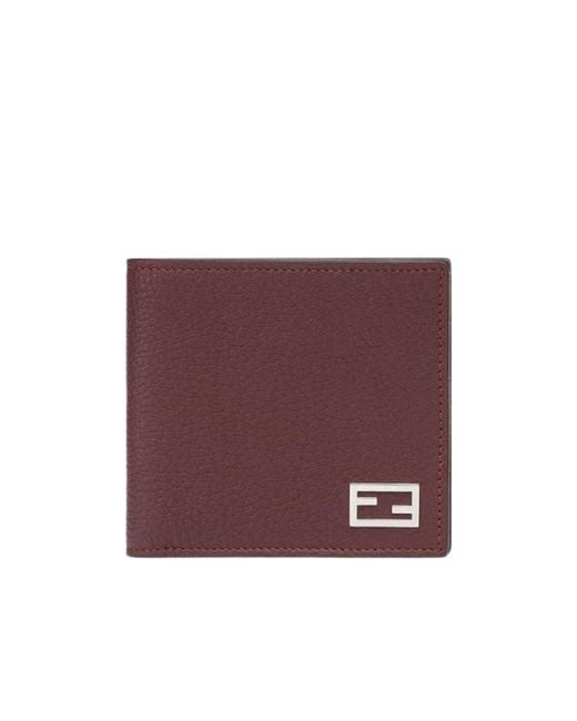 Fendi Purple Burgundy Leather Bi-Fold Wallet for men