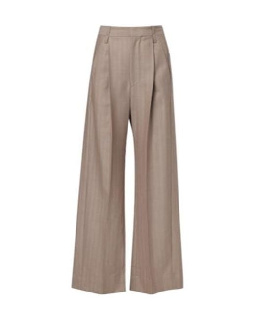 Victoria Beckham Brown Herringbone Virgin Wool Pleated Pants