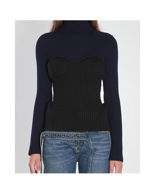 Jean Paul Gaultier Blue Ribbed Knit Pullover