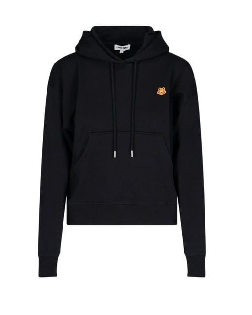 KENZO Black Tiger Crest Embroidered Drawstring Hoodie