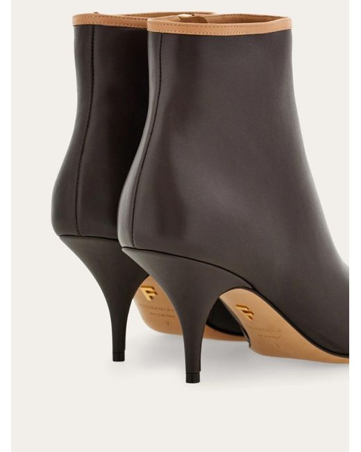 Ferragamo Brown Pointed Ankle Boot With Mini Bow Detail